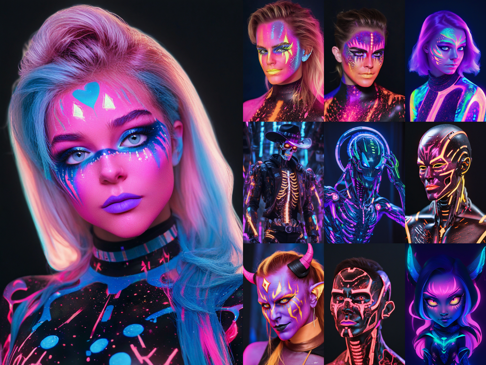 Blacklight Makeup — SDXL LoRA Example Images