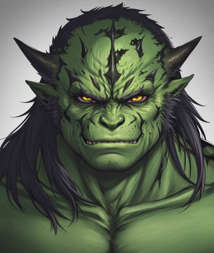 Green skined orc with horns and yellow eyes, AnimeChan Style.png