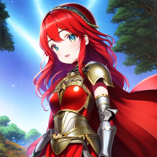 a girl with red hair and a golden armor , AnimeChan style.png